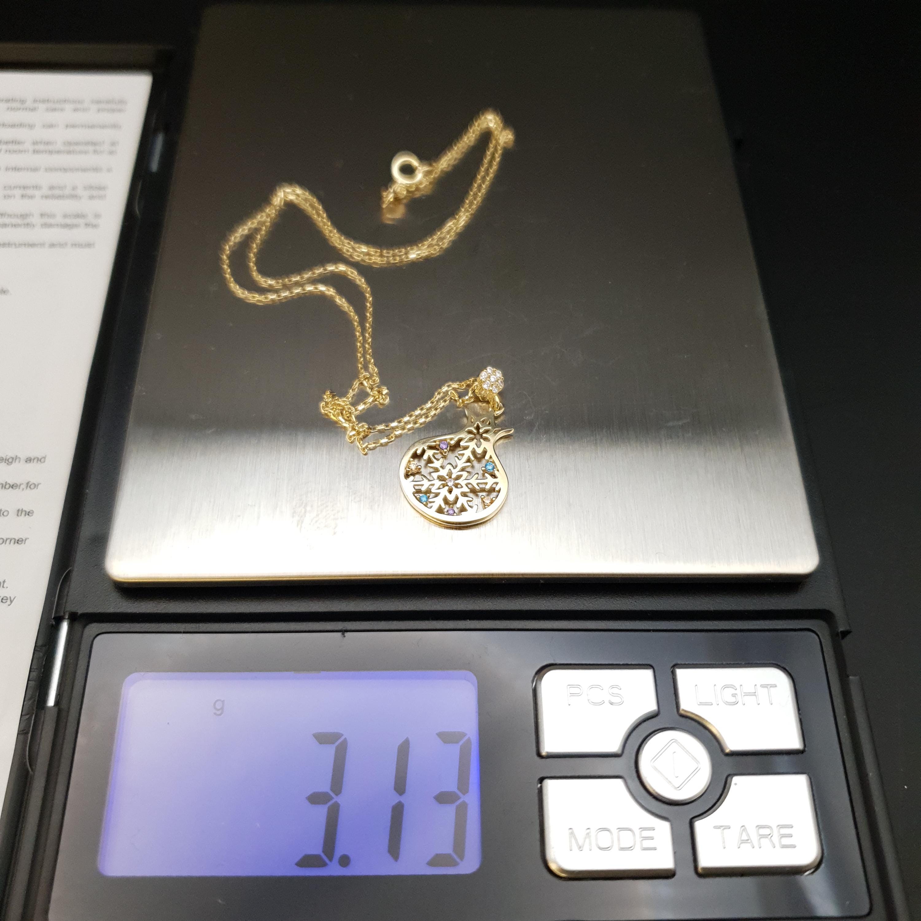 18K Gold Pomegranate Snowflake Necklace, Dainty Pendant