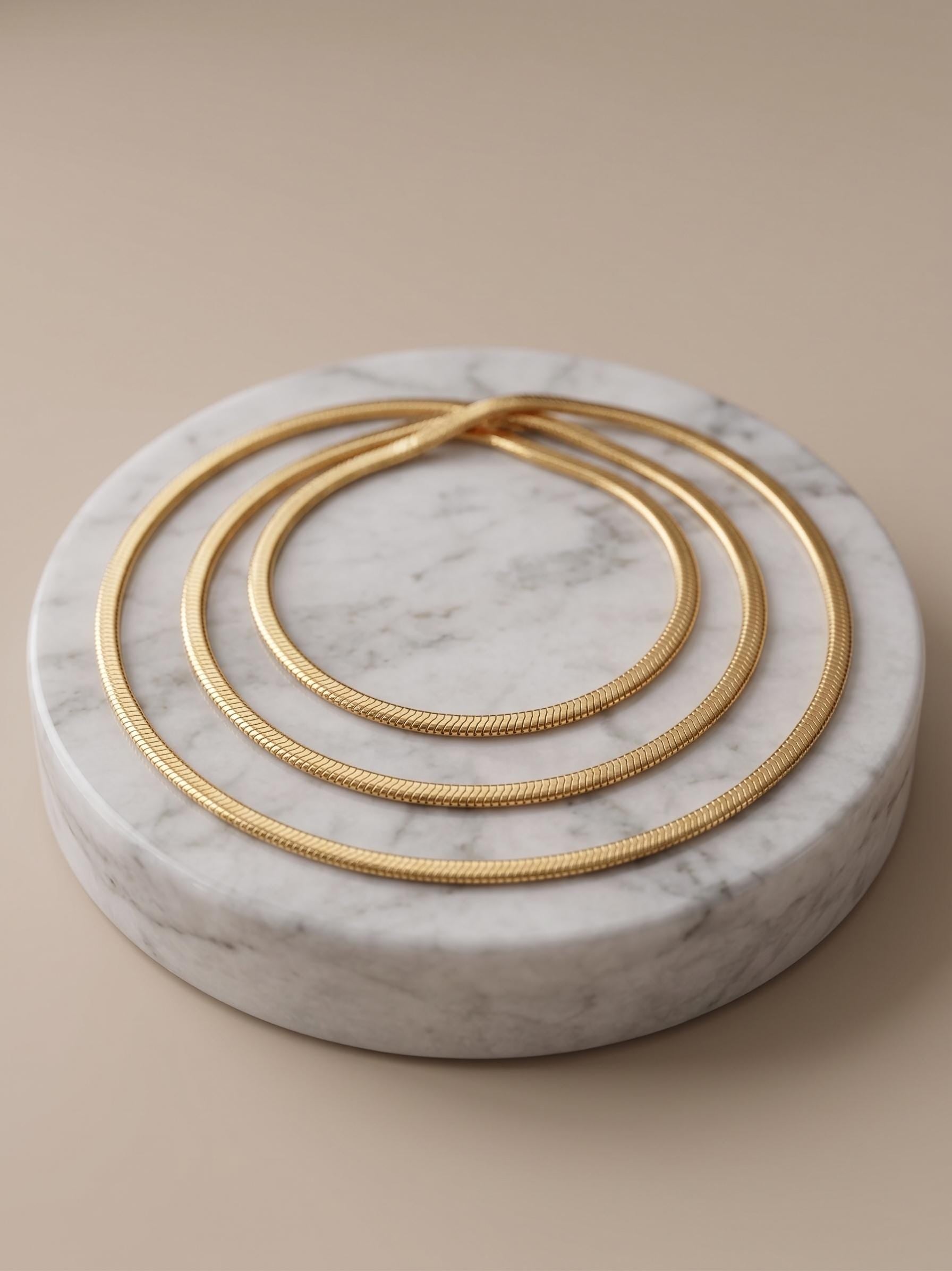 18k Solid Gold Herringbone Snake Chain Necklace , 2.6mm Thickness