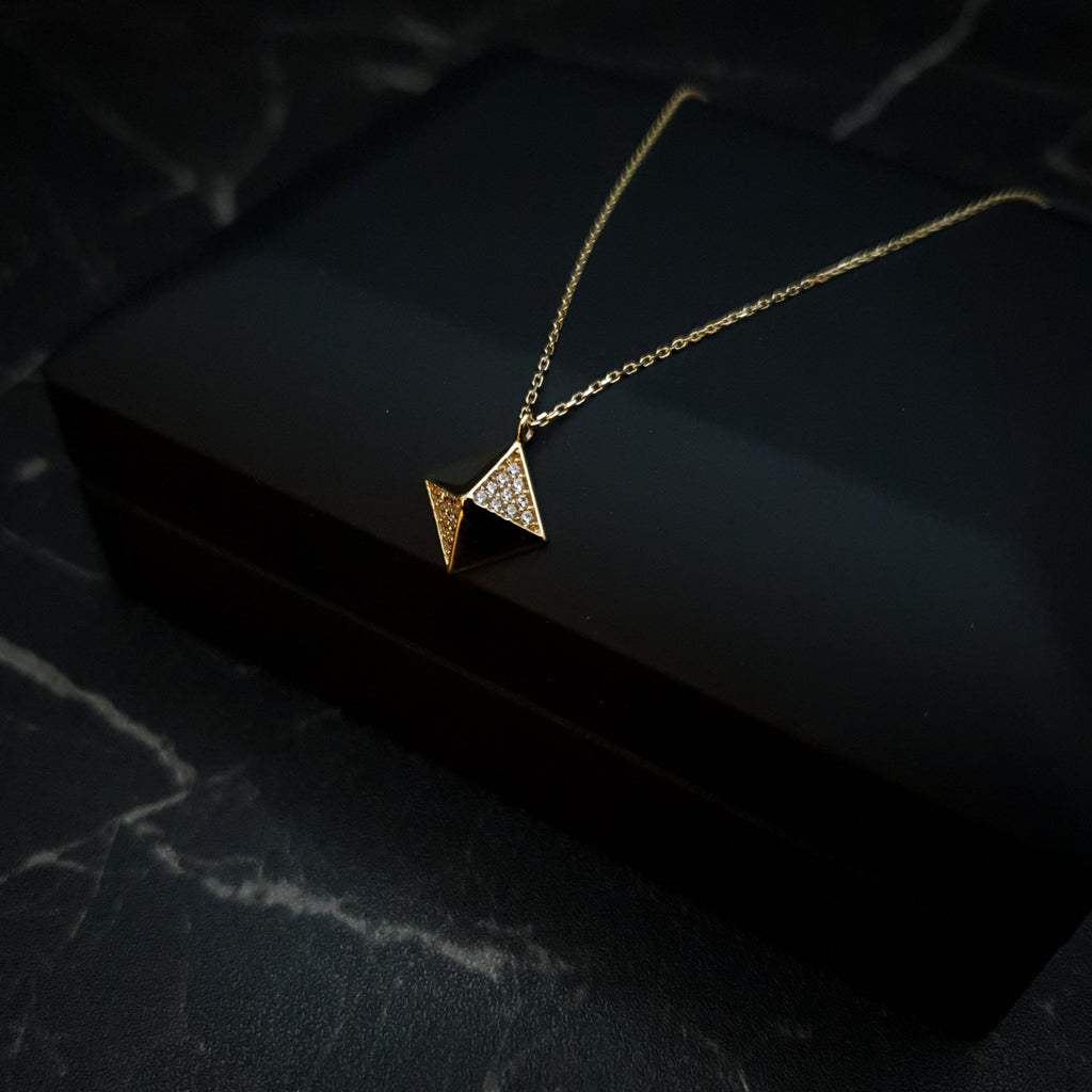 18K Gold Pyramid Necklace: Geometric Pendant, Modern Jewelry