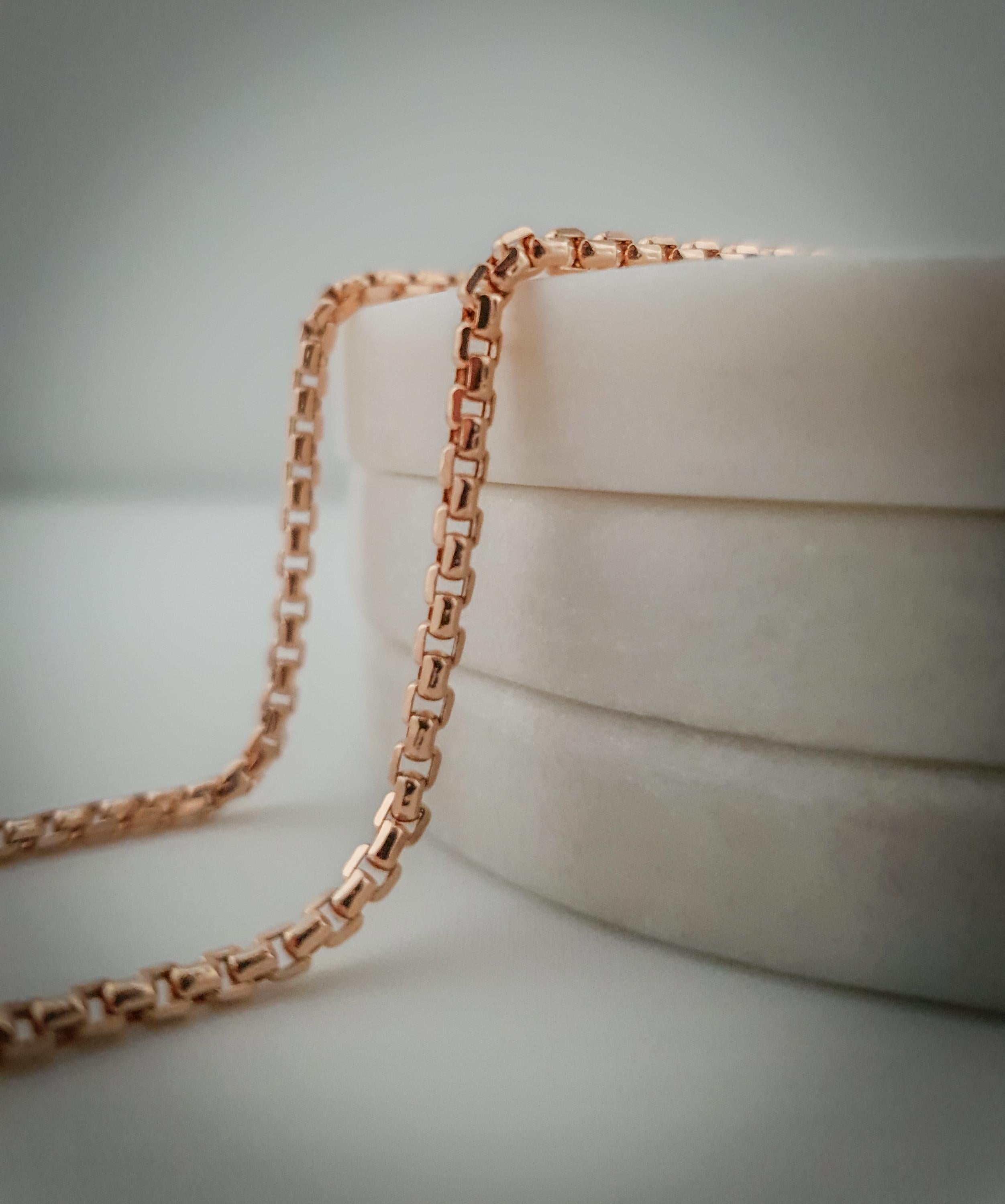 14K Gold Rose Box Chain, Necklace, 24 inch length and 2.6mm thickness,