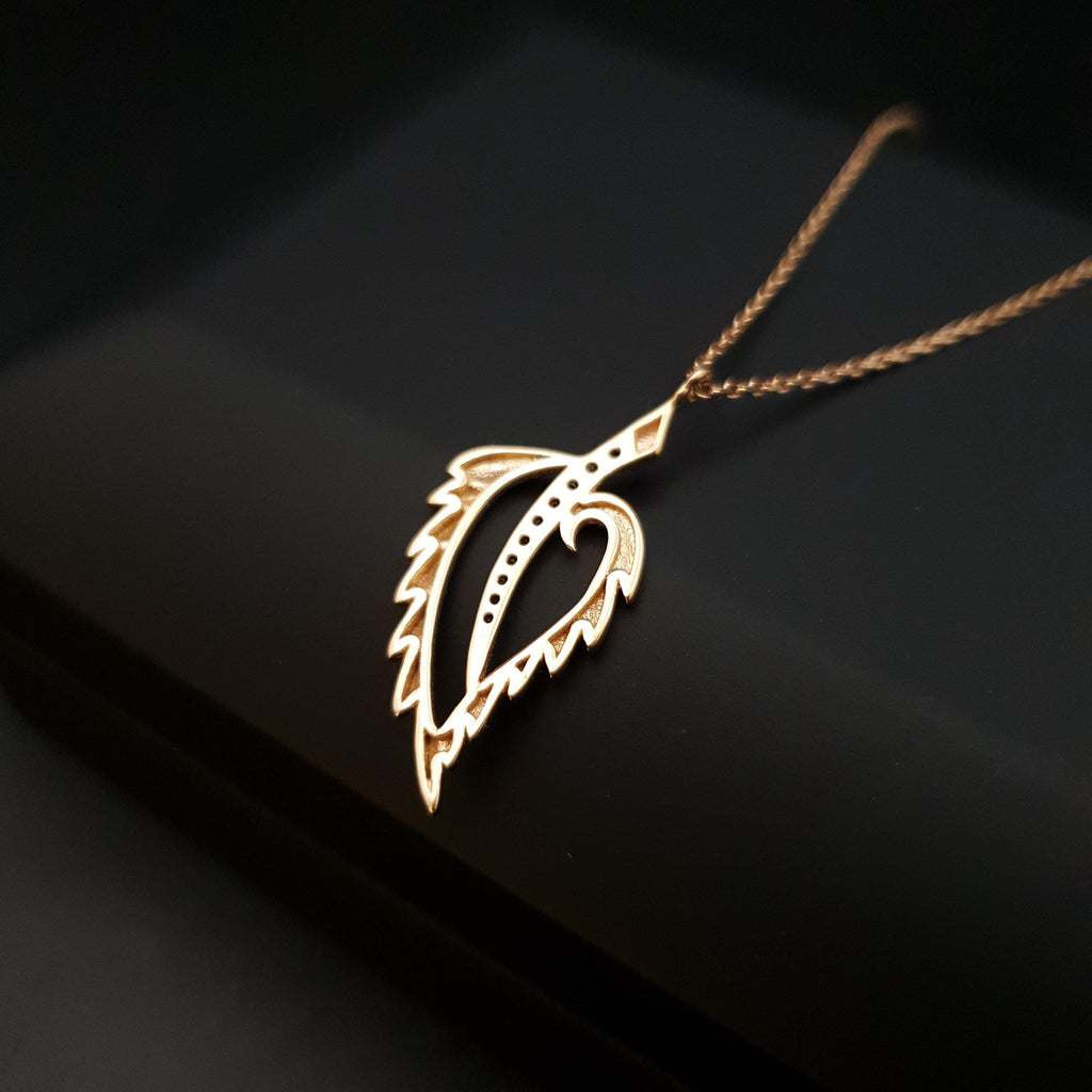 18K Gold Leaf Necklace with Black Accents