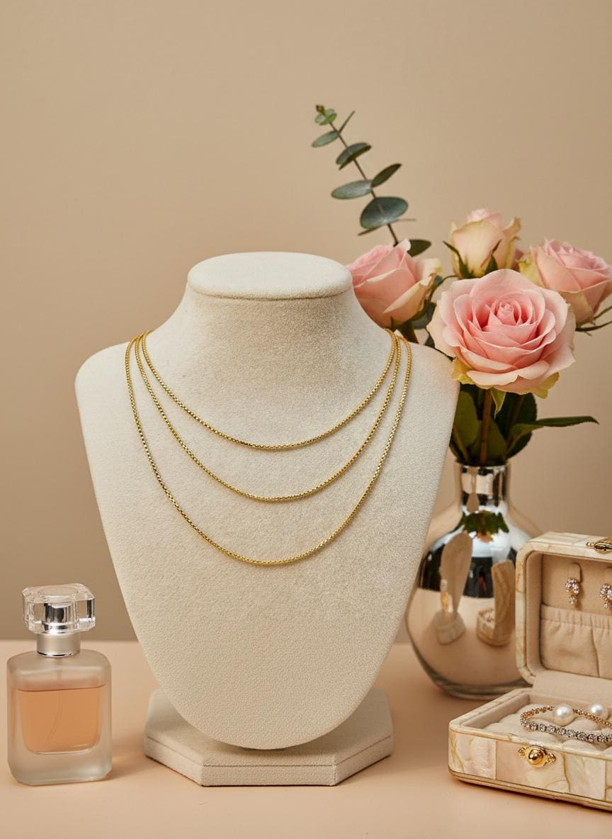 14K Solid Real Gold Box Chain Necklace 2mm, Unisex
