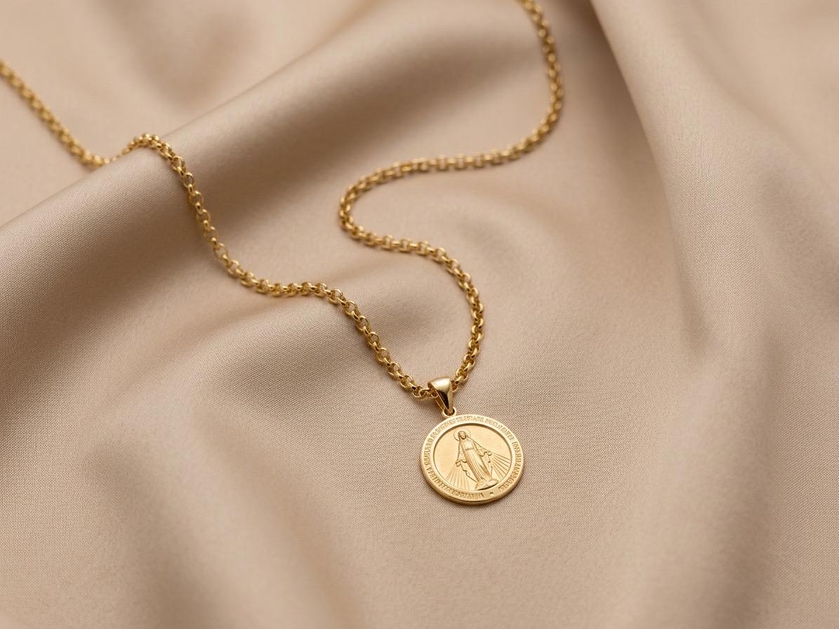 14K Gold Miraculous Medal Necklace, Virgin Mary Pendant, Minimalist Religious Jewelry, Catholic Gift.