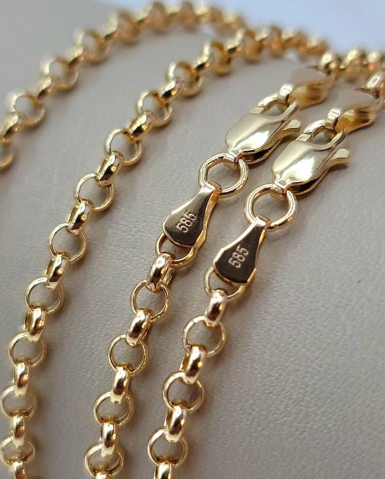 14k Real Gold Rolo Chain Necklace - 3.5mm, Unisex