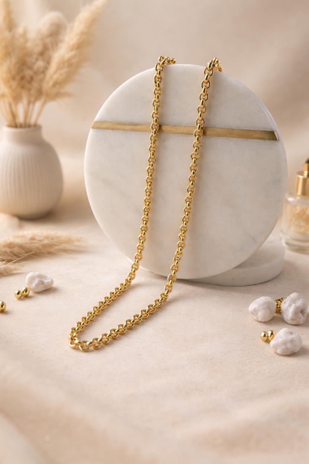 18K Solid Gold Rolo Chain Necklace – 24 Inch Length Fine Jewelry