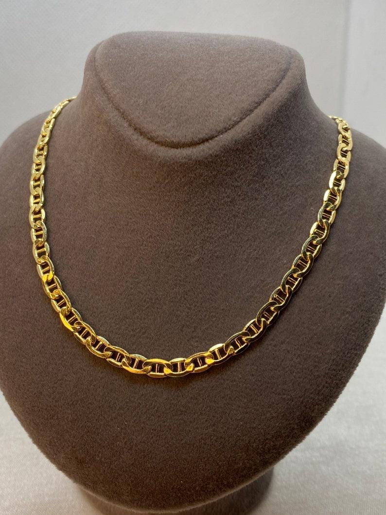 14K Real Gold Anchor Chain Necklace , 4mm Thickness, Mariner style