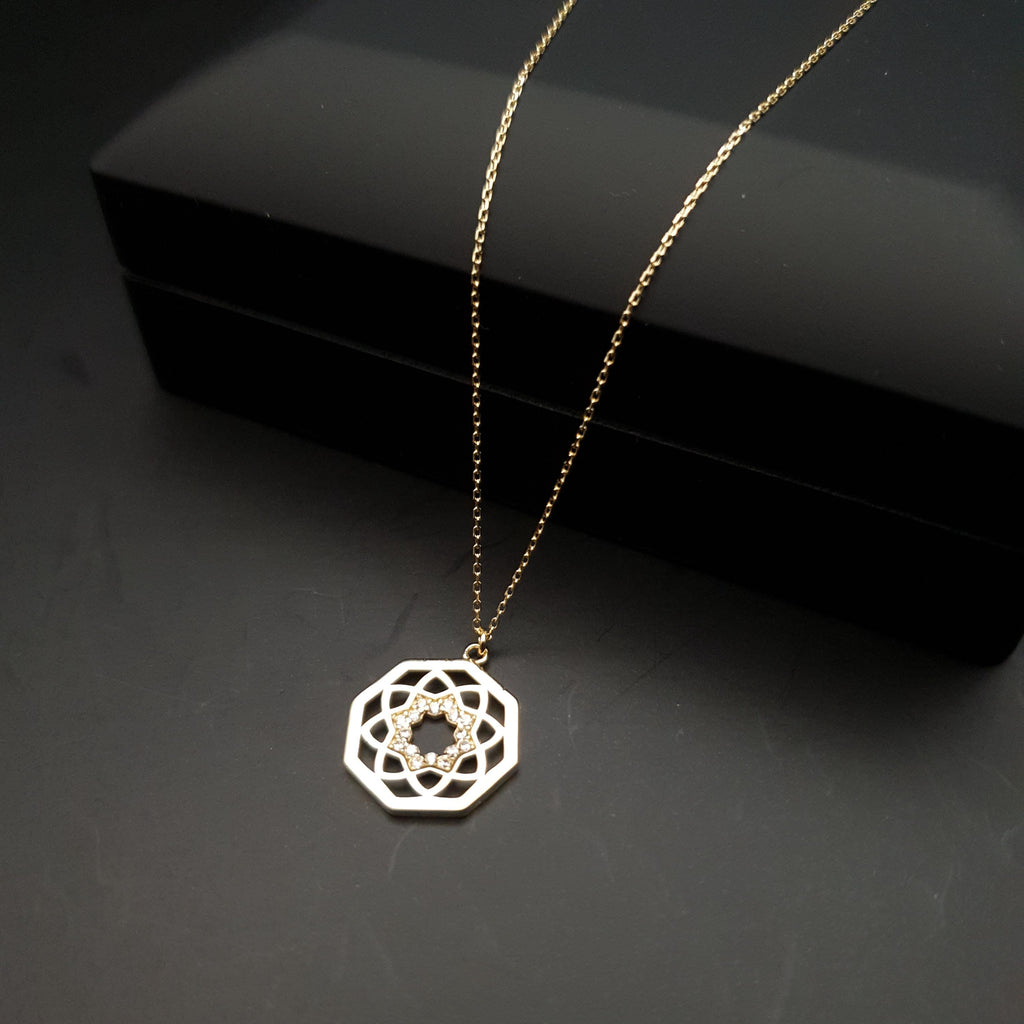 18k Gold Octagon Necklace: Chakra Pendant