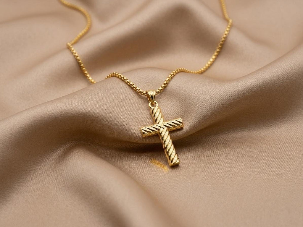 18k Real Gold Cross Necklace with 2mm Box Chain,Cross Pendant