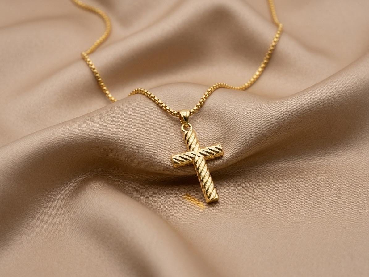 18k Real Gold Cross Necklace with 2mm Box Chain,Cross Pendant