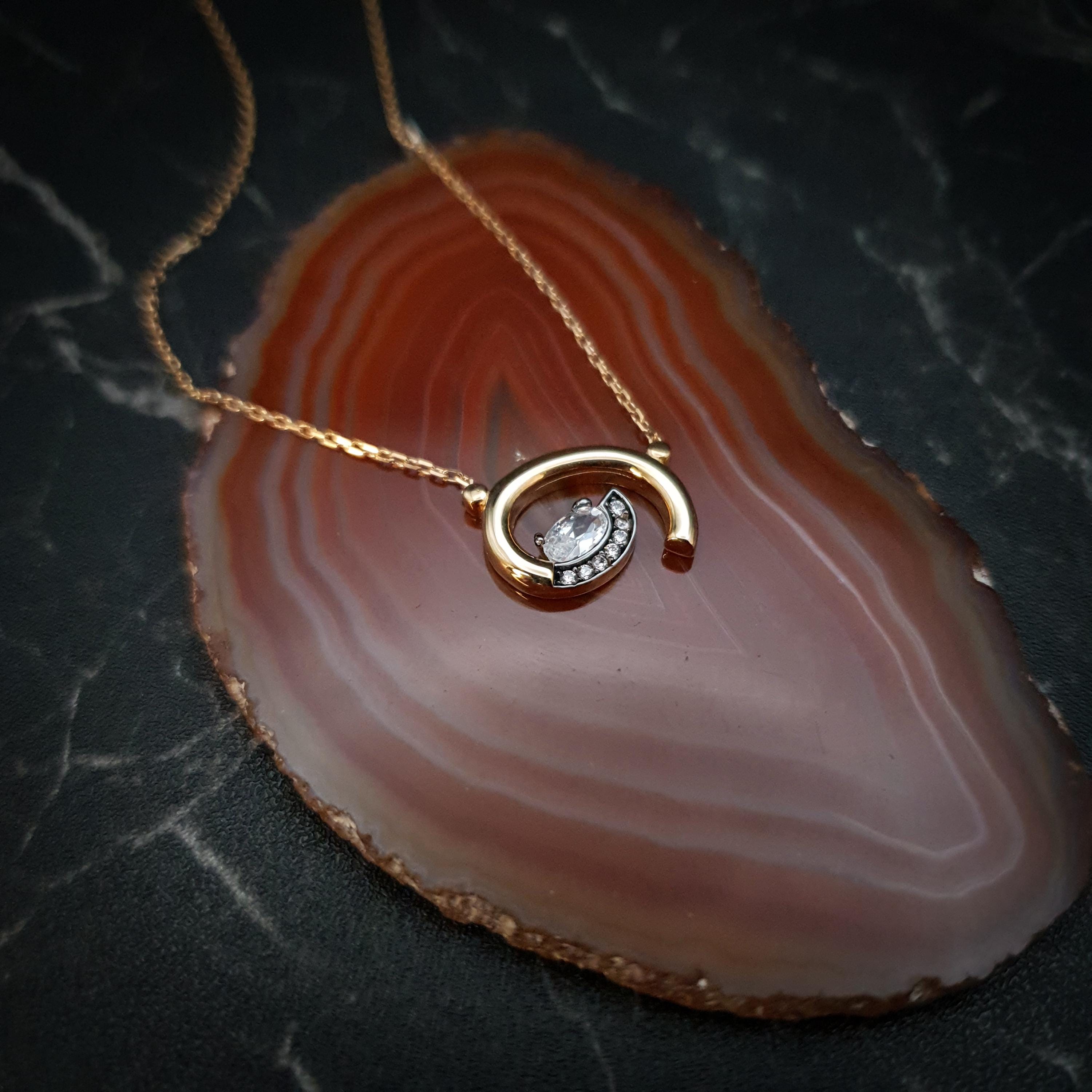 18K Gold Whirlpool Necklace, Forged Gold Pendant