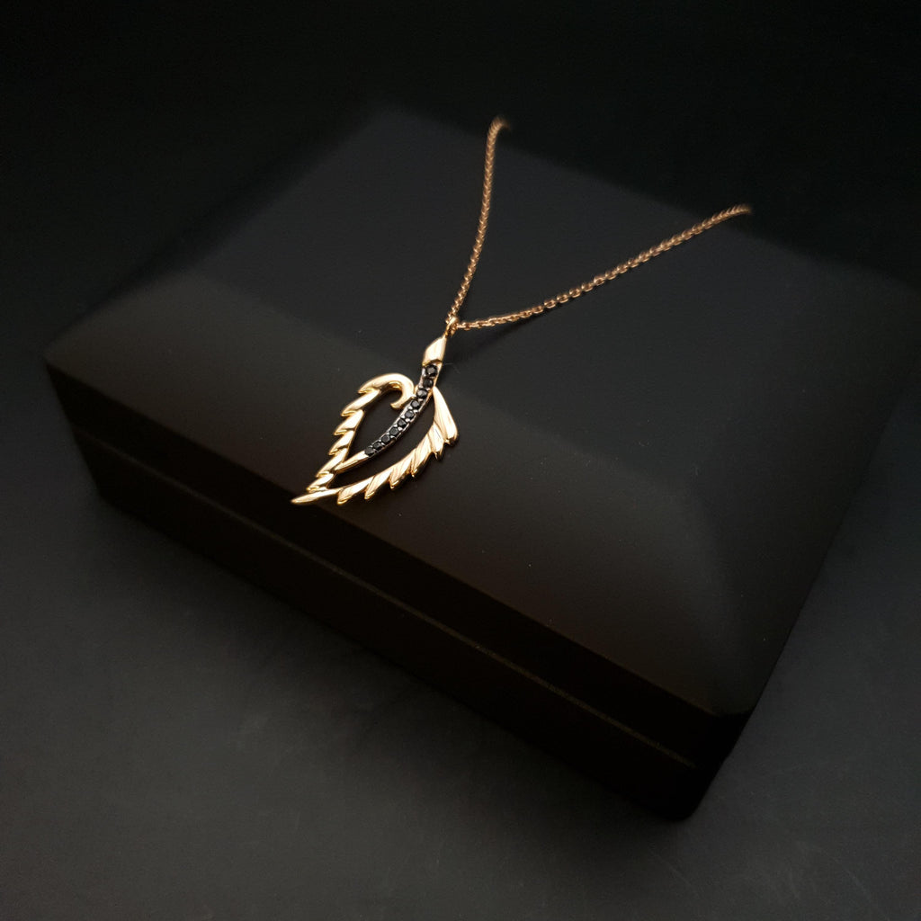 18K Gold Leaf Necklace with Black Accents