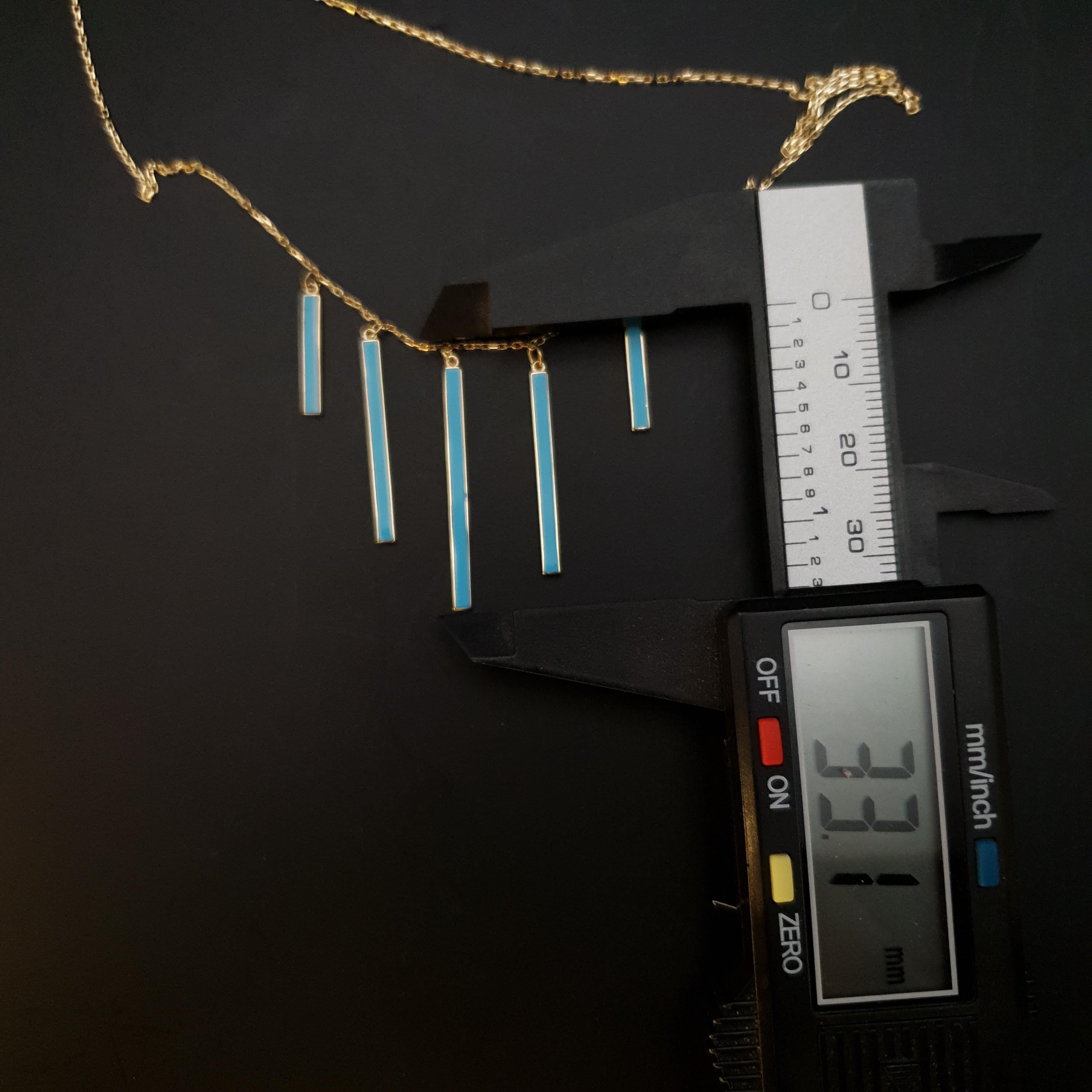 18K Gold Turquoise Bar Necklace: Dainty Modern Pendant