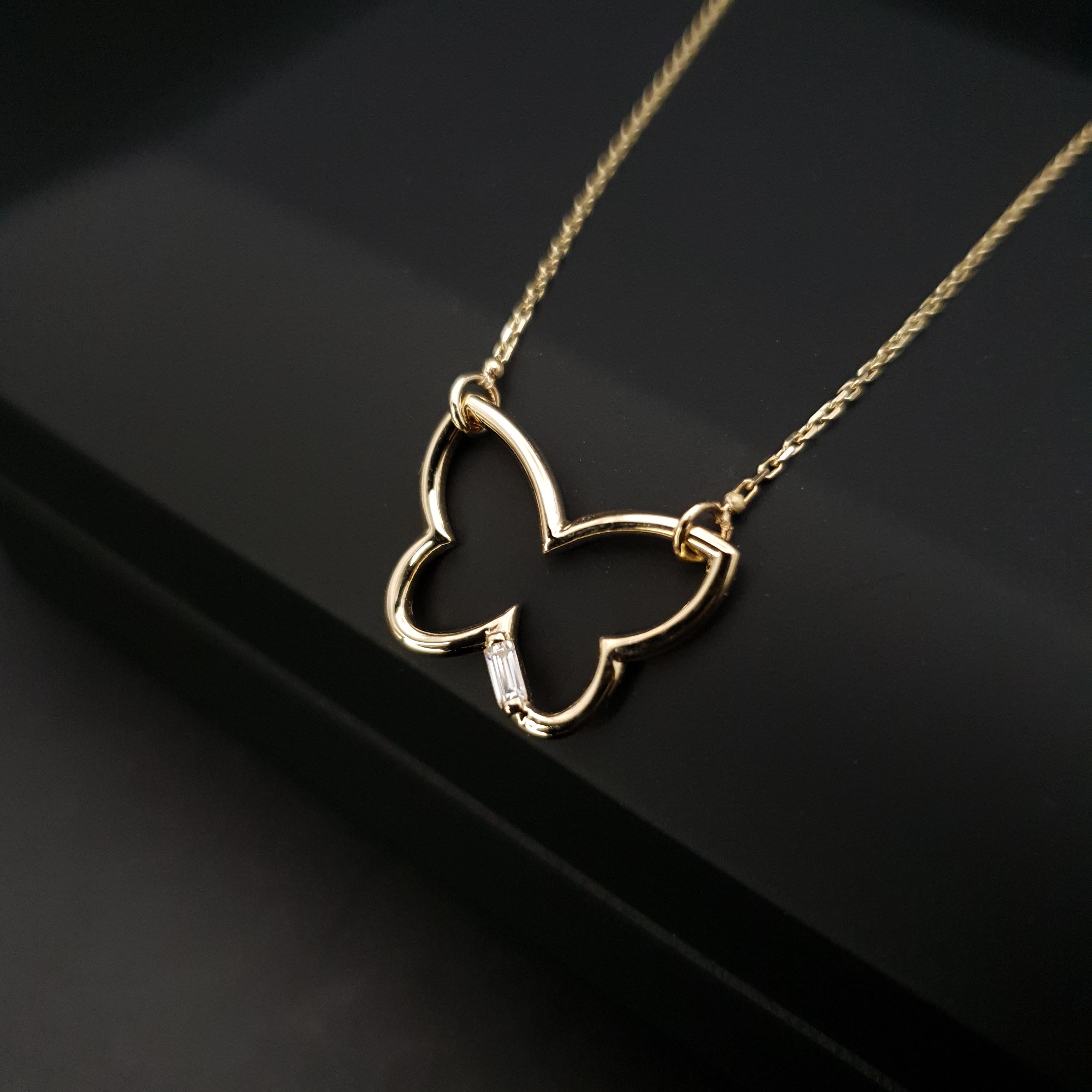14K Gold Butterfly Pendant Necklace, Dainty Charm