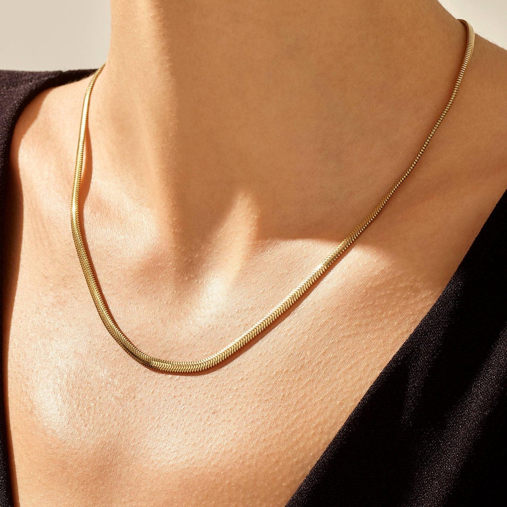 14k Real Gold Herringbone Snake Chain Necklace. (3.5MM)