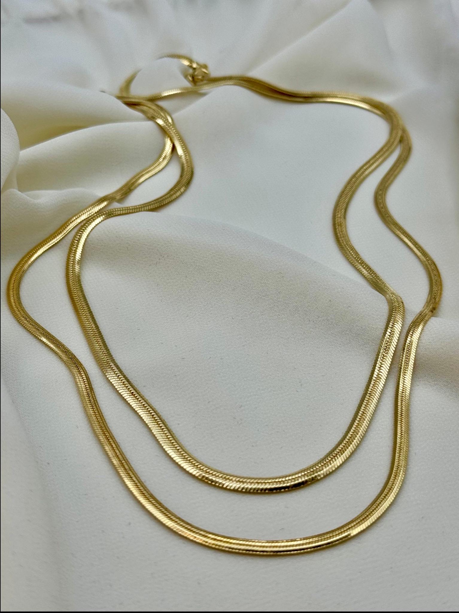 14k Real Gold Herringbone Snake Chain Necklace. (3.5MM)