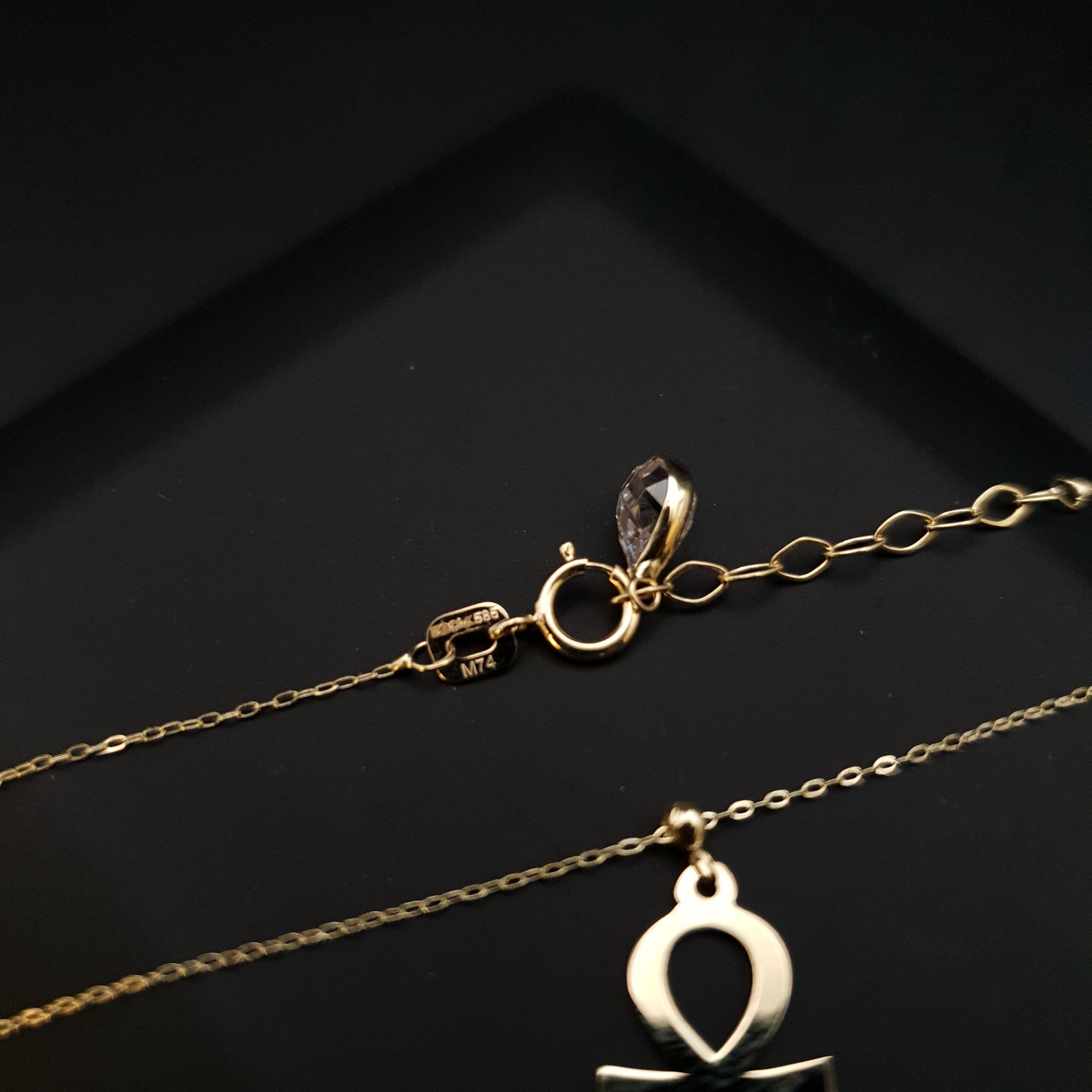 14K Gold Ankh Cross Pendant Necklace