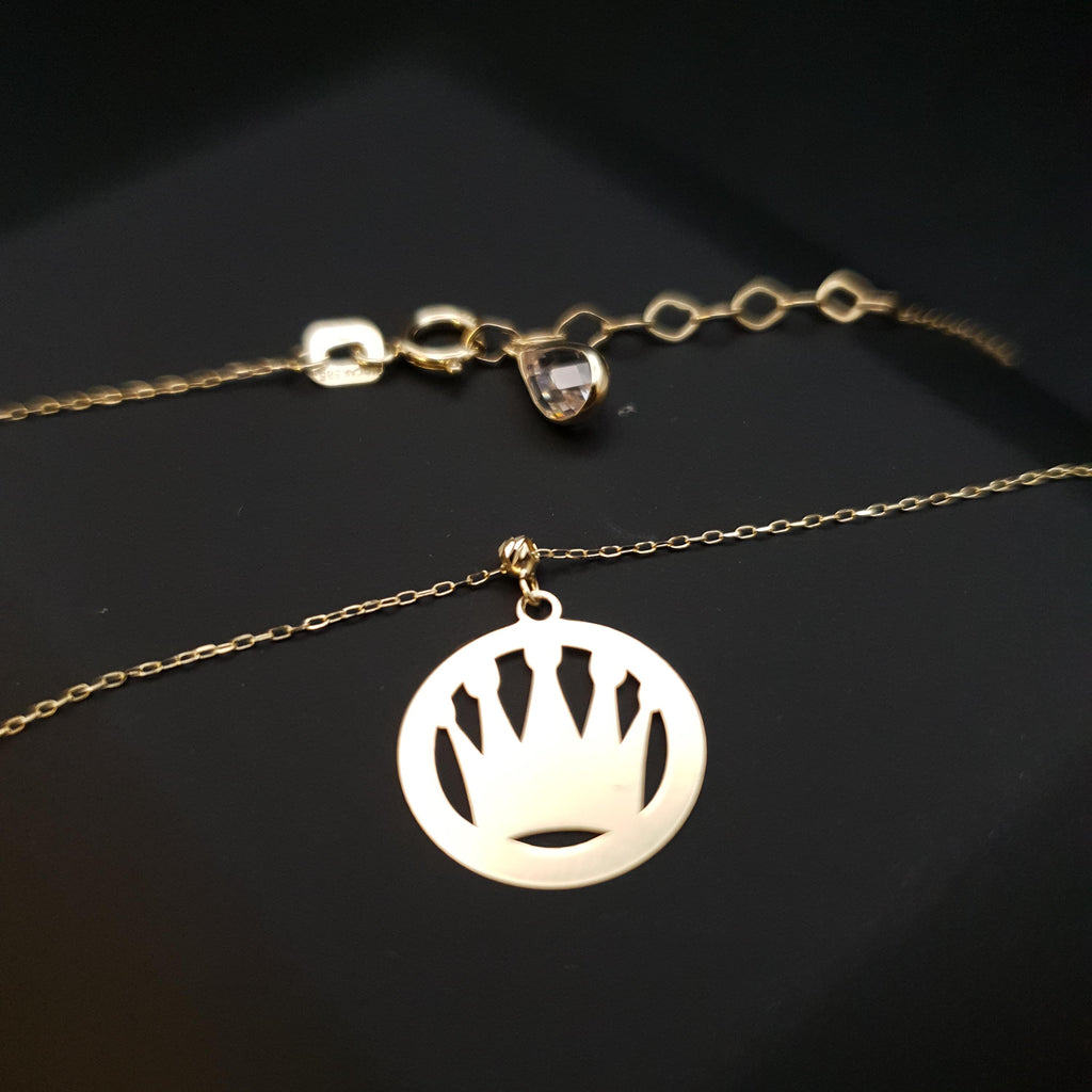 14K Gold Crown Pendant Necklace, Minimalist Charm