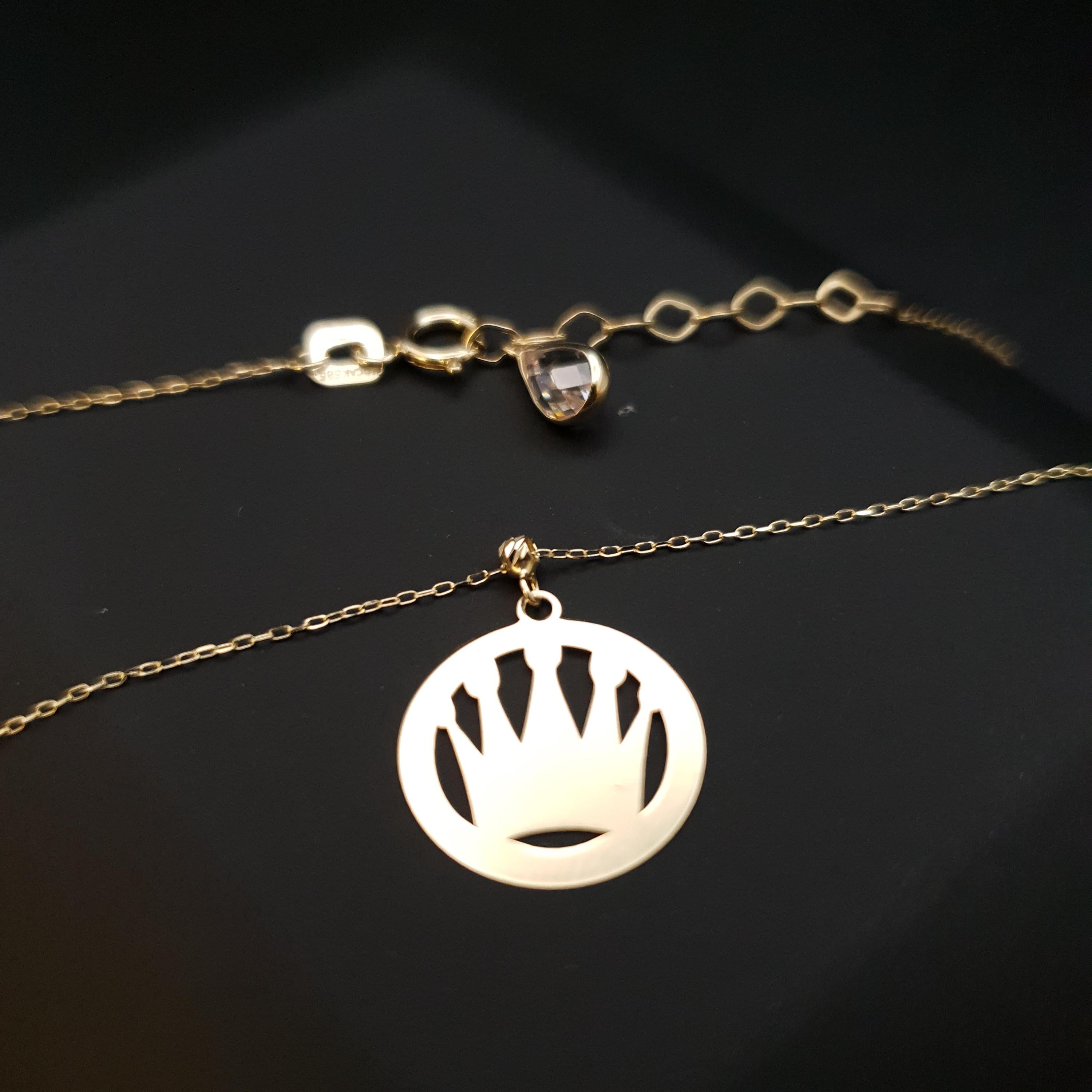 14K Gold Crown Pendant Necklace, Minimalist Charm