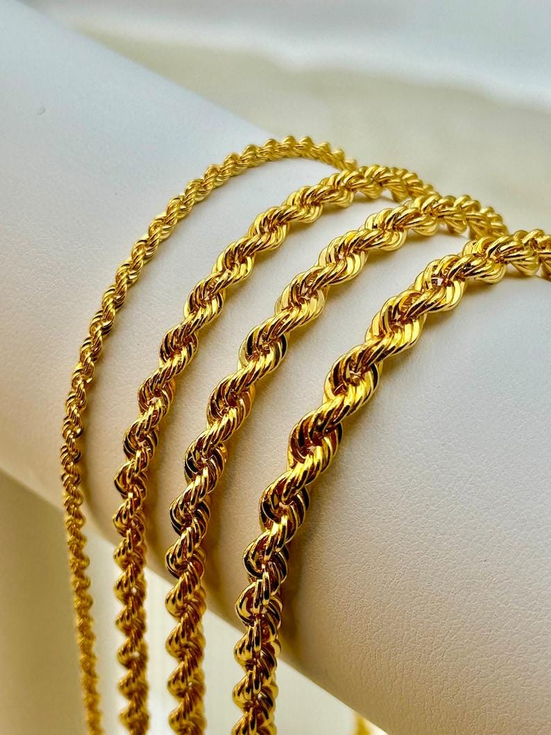14K Gold Diamond Cut Rope Chain Necklace (2.5mm-4.5mm), Unisex, Birthday gift