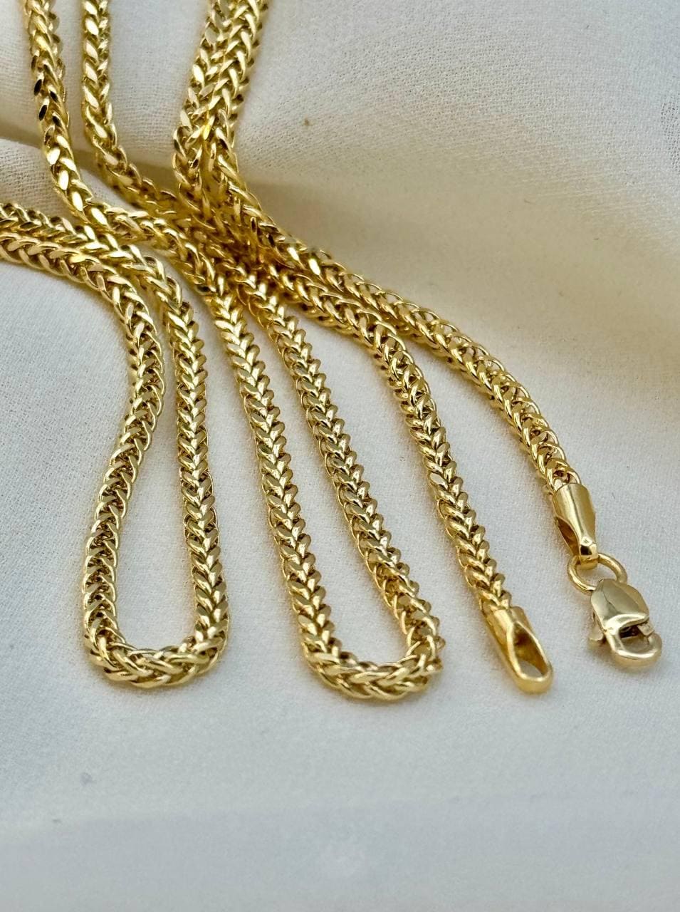 18k Real Gold Franco Chain Necklace , 2.2MM Thickness , Foxtail Chain