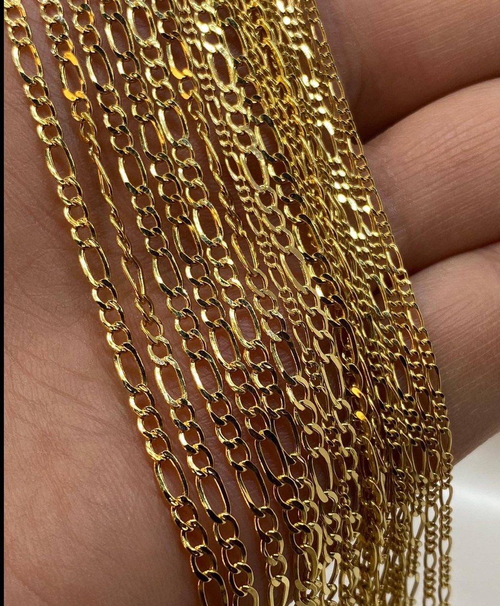 18k Real Gold Figaro Chain Necklace, Thickness 2.75MM