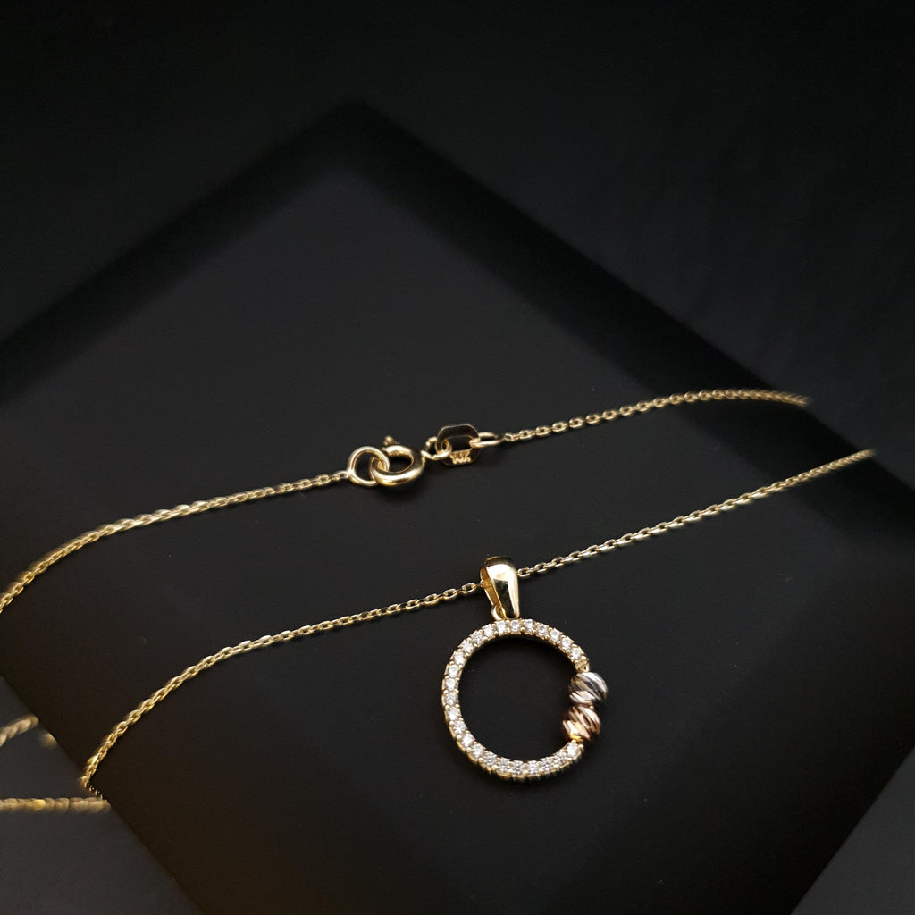 14K Gold Ring Pendant Necklace: Modern Circle Charm