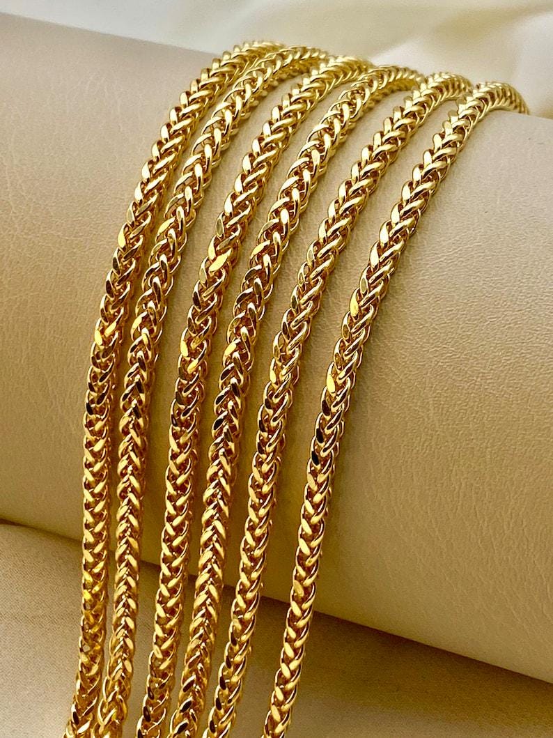 18k Real Gold Franco Chain Necklace , 2.5 - 3MM Thickness , Foxtail Chain
