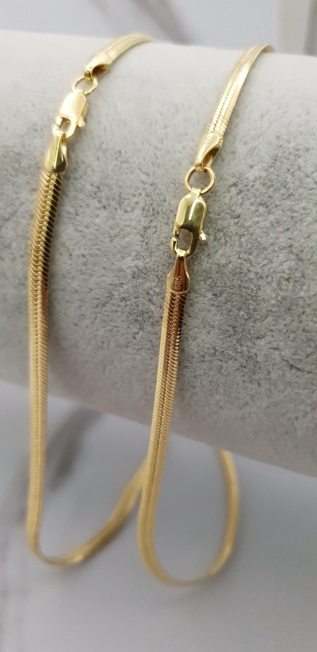 14K Real  Solid Gold Herringbone Snake Chain Necklace (3.5mm)