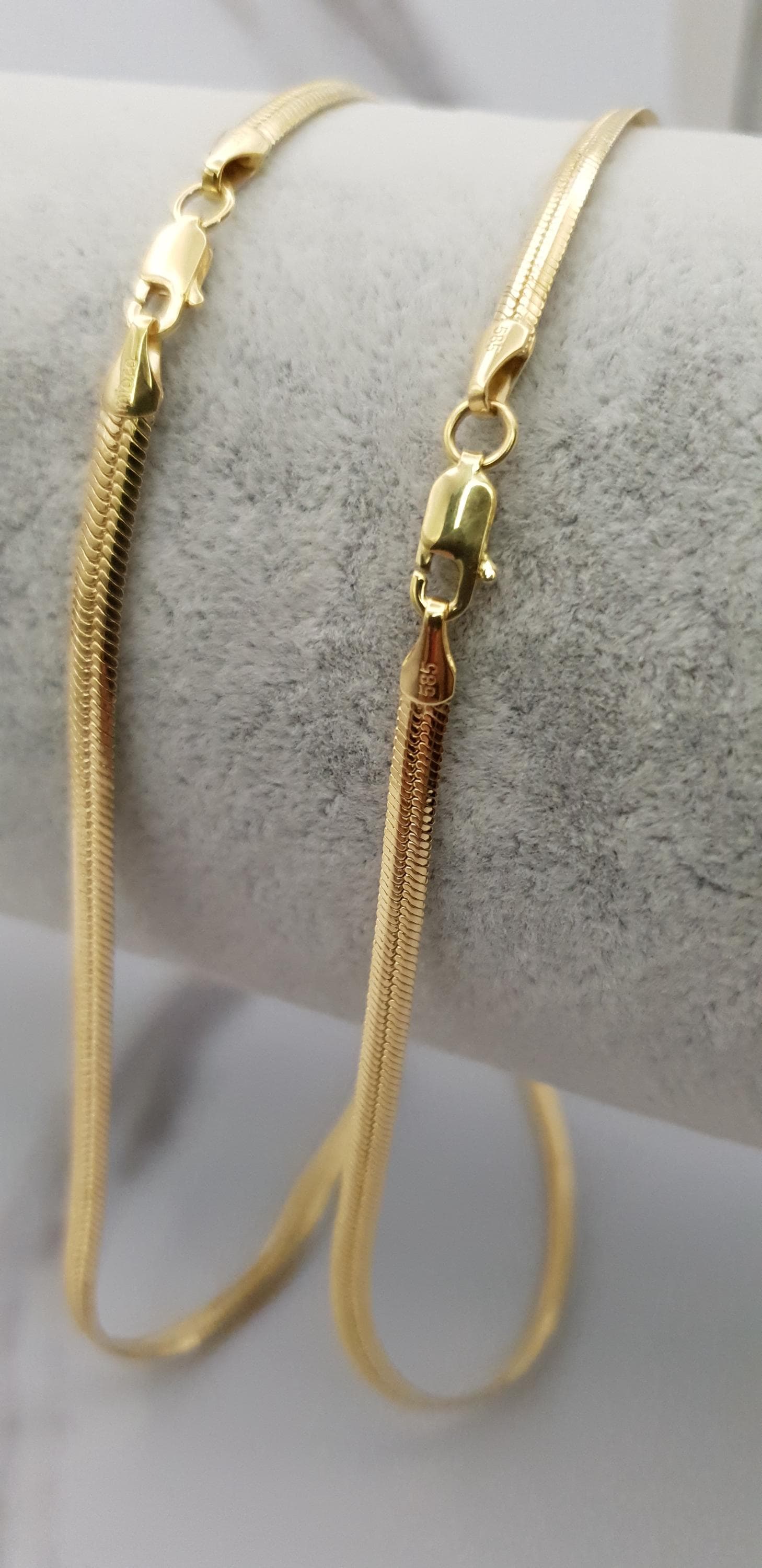 14K Real  Solid Gold Herringbone Snake Chain Necklace (3.5mm)