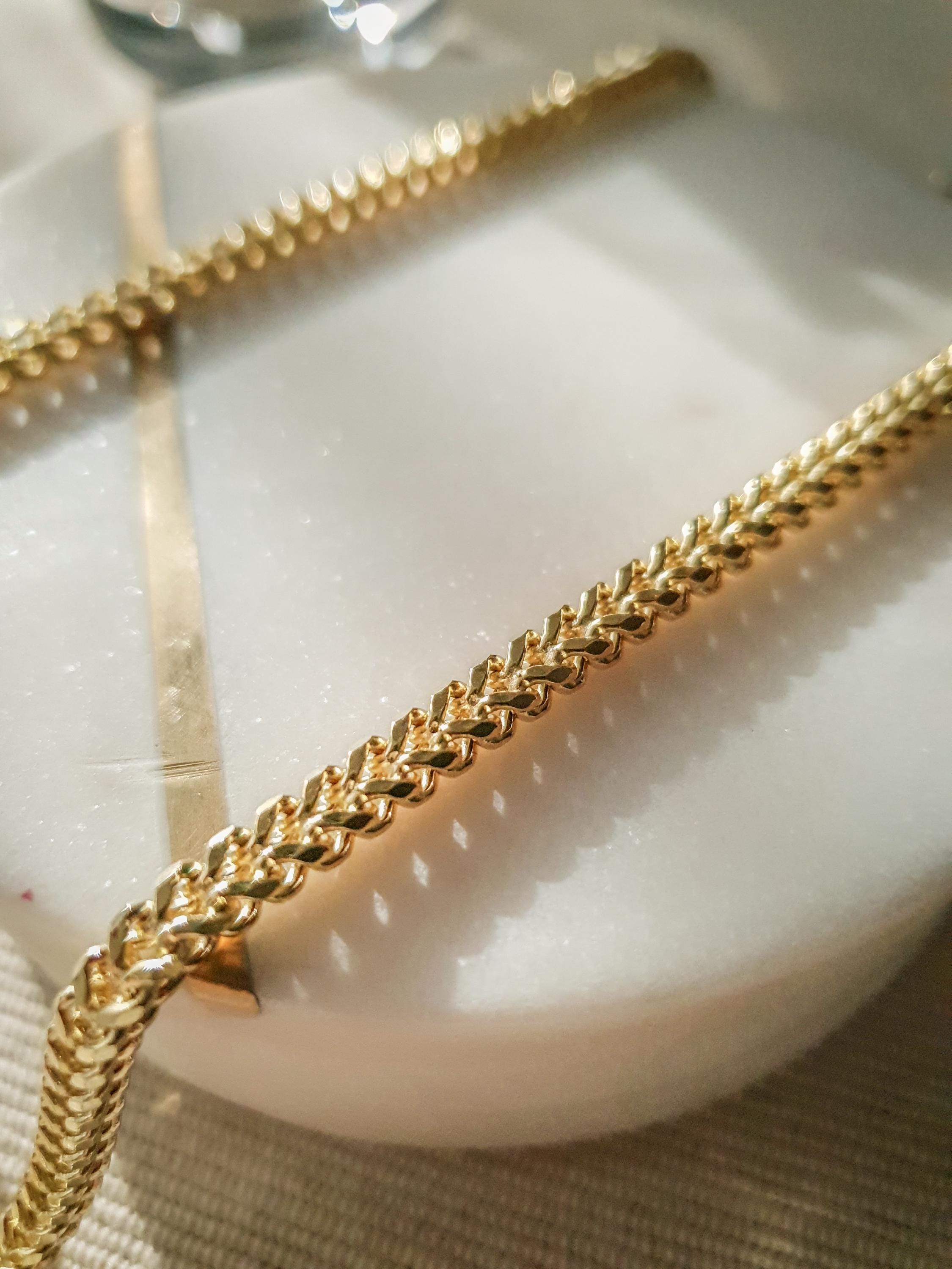 14k Solid Gold Diamond Cut Franco Chain Necklace (4.40mm, 20-21.5-24")