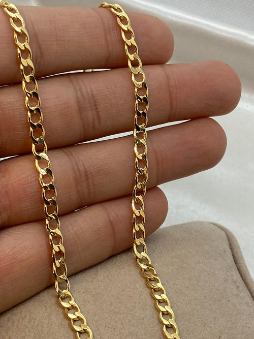 14K Gold Curb Link Necklace - 4mm Chain, Unisex, Birthday Gift