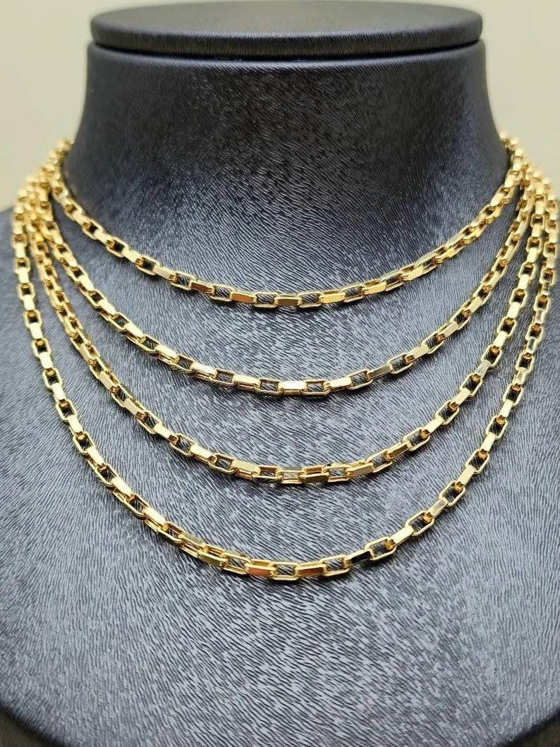 18k Gold Box Chain Necklace, 2.70mm Thickness, 18 Inch