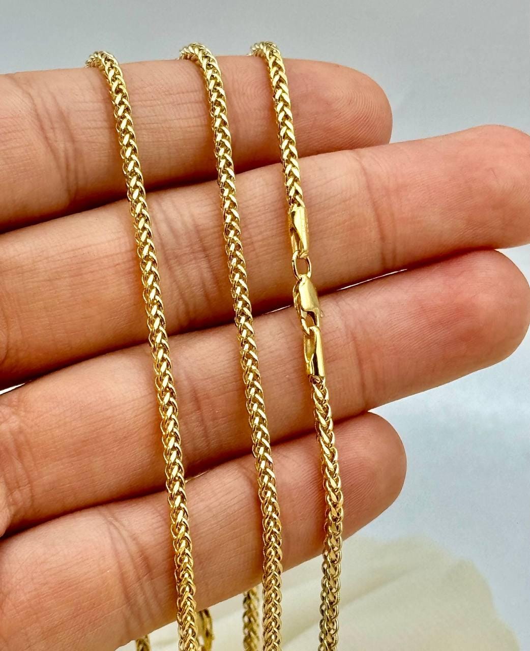 18k Real Gold Franco Chain Necklace , 2.2MM Thickness , Foxtail Chain