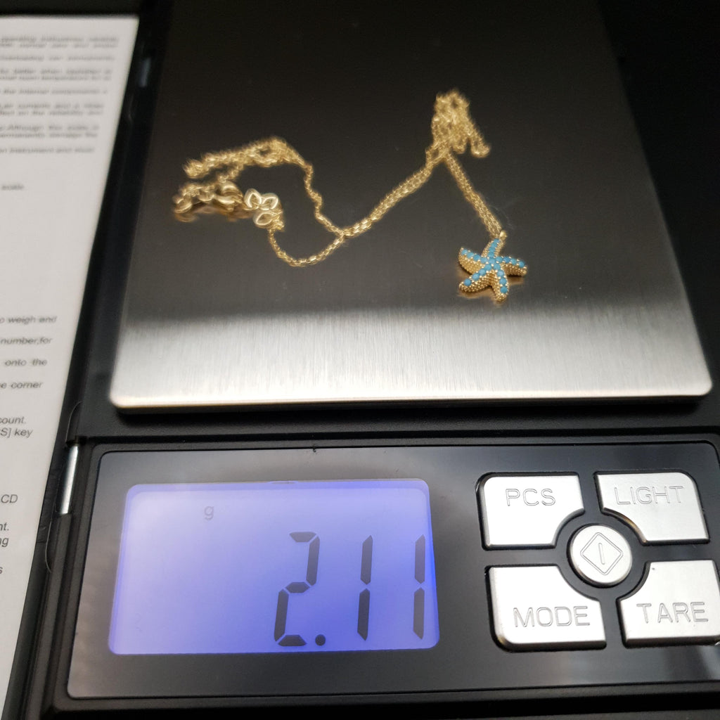 18K Gold Starfish Necklace: Turquoise Beach Design