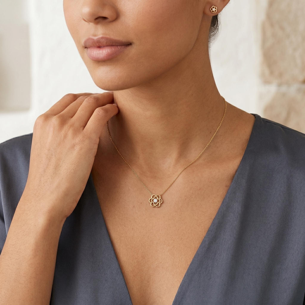 14K Gold Rose Flower Necklace: Floral Pendant, Delicate Jewelry