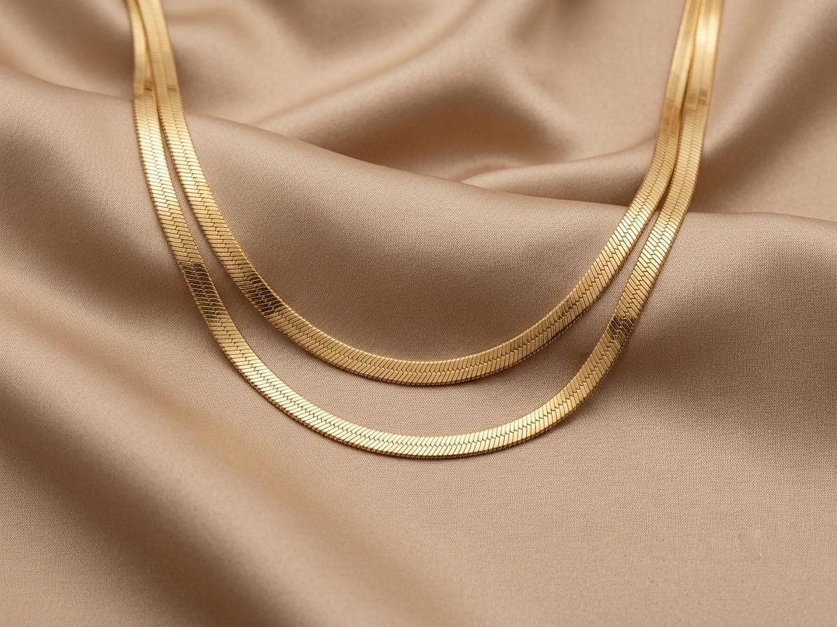 14k Real Gold Herringbone Snake Chain Necklace. (3.5MM)