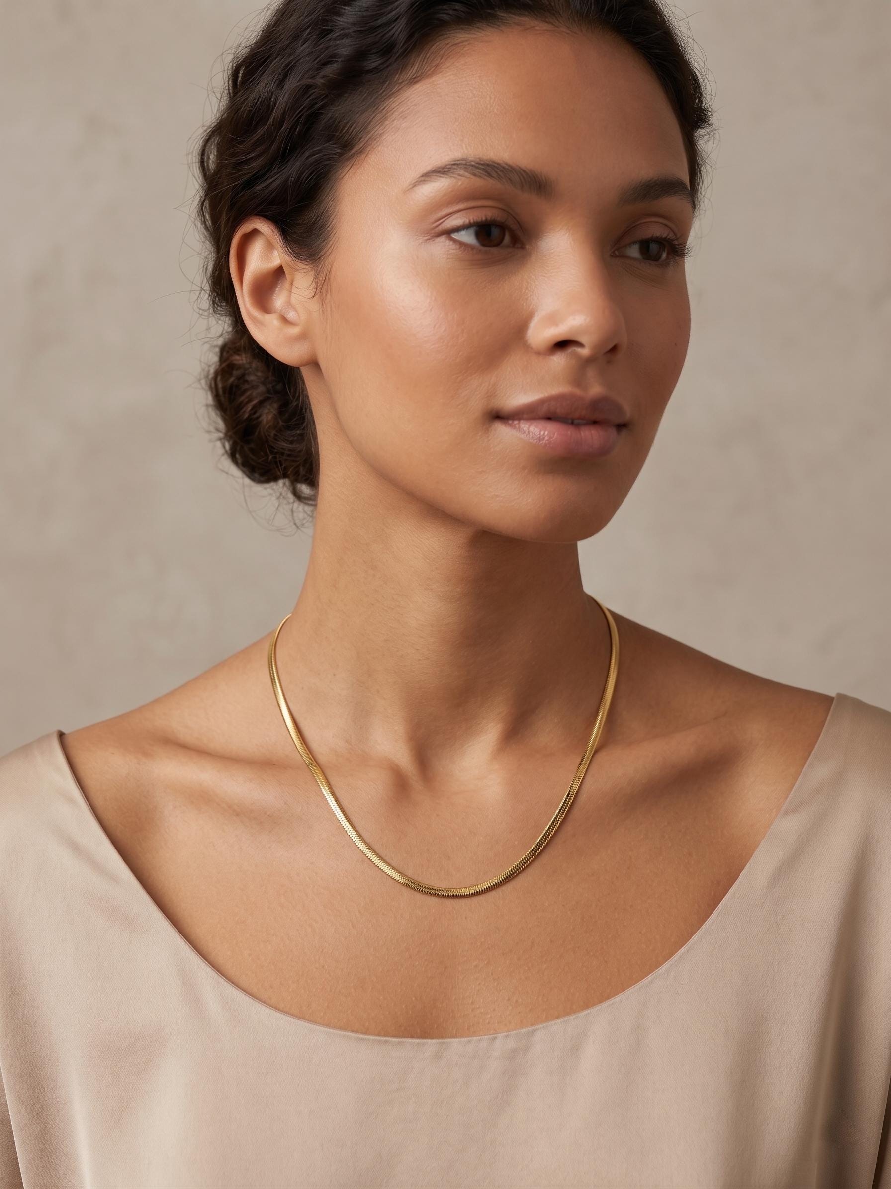 14k Real Gold Herringbone Snake Chain Necklace (2.6mm)