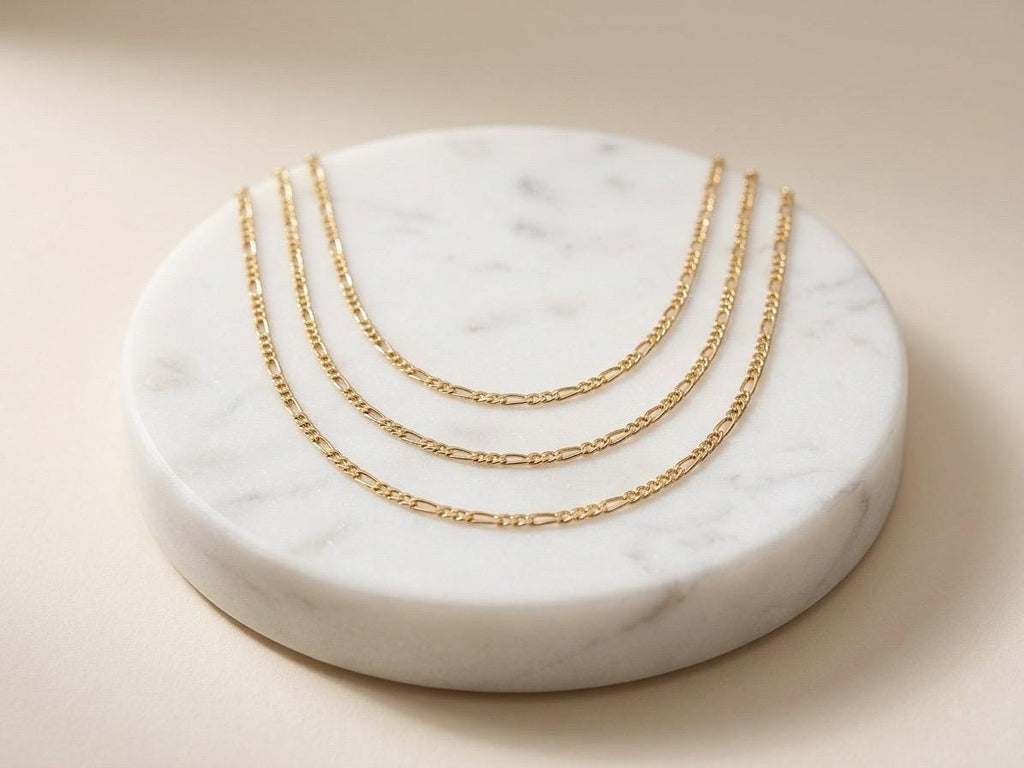 18k Real Gold Figaro Chain Necklace, Thickness 2.75MM