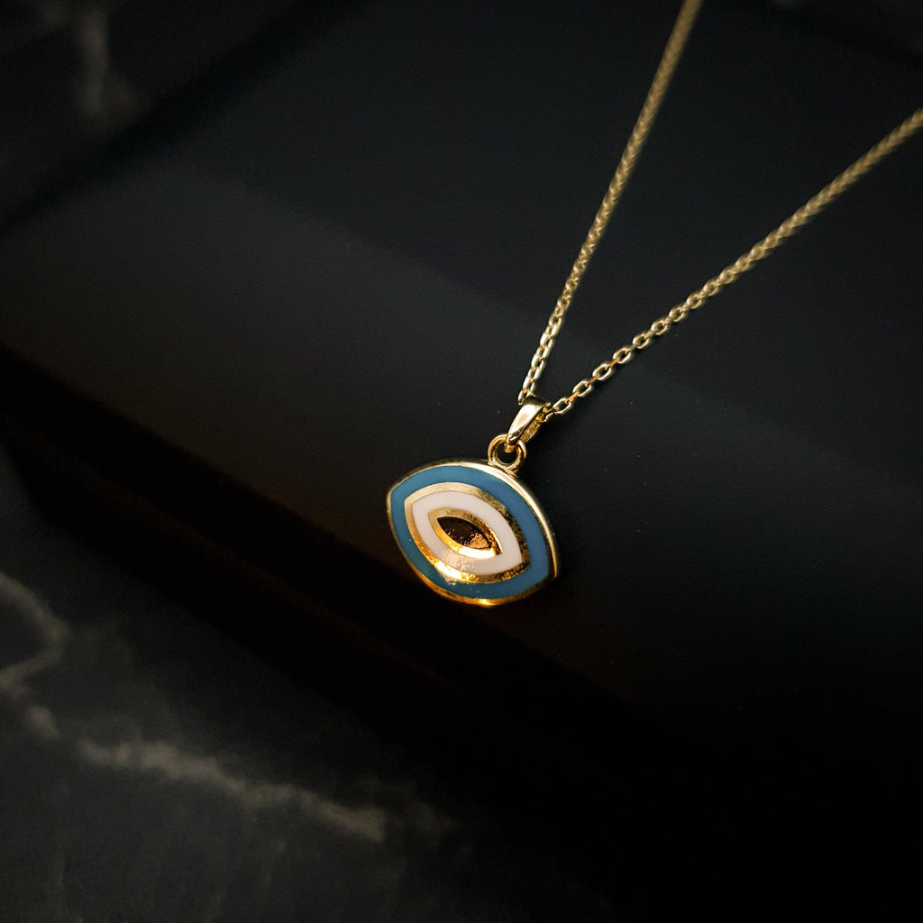 18K Gold Evil Eye Necklace: Two-Sided Amulet Pendant