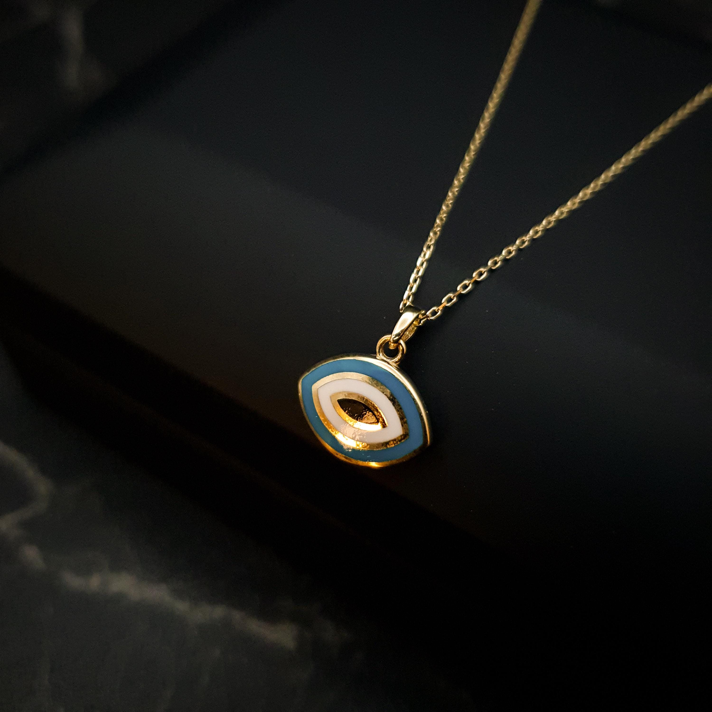 18K Gold Evil Eye Necklace: Two-Sided Amulet Pendant