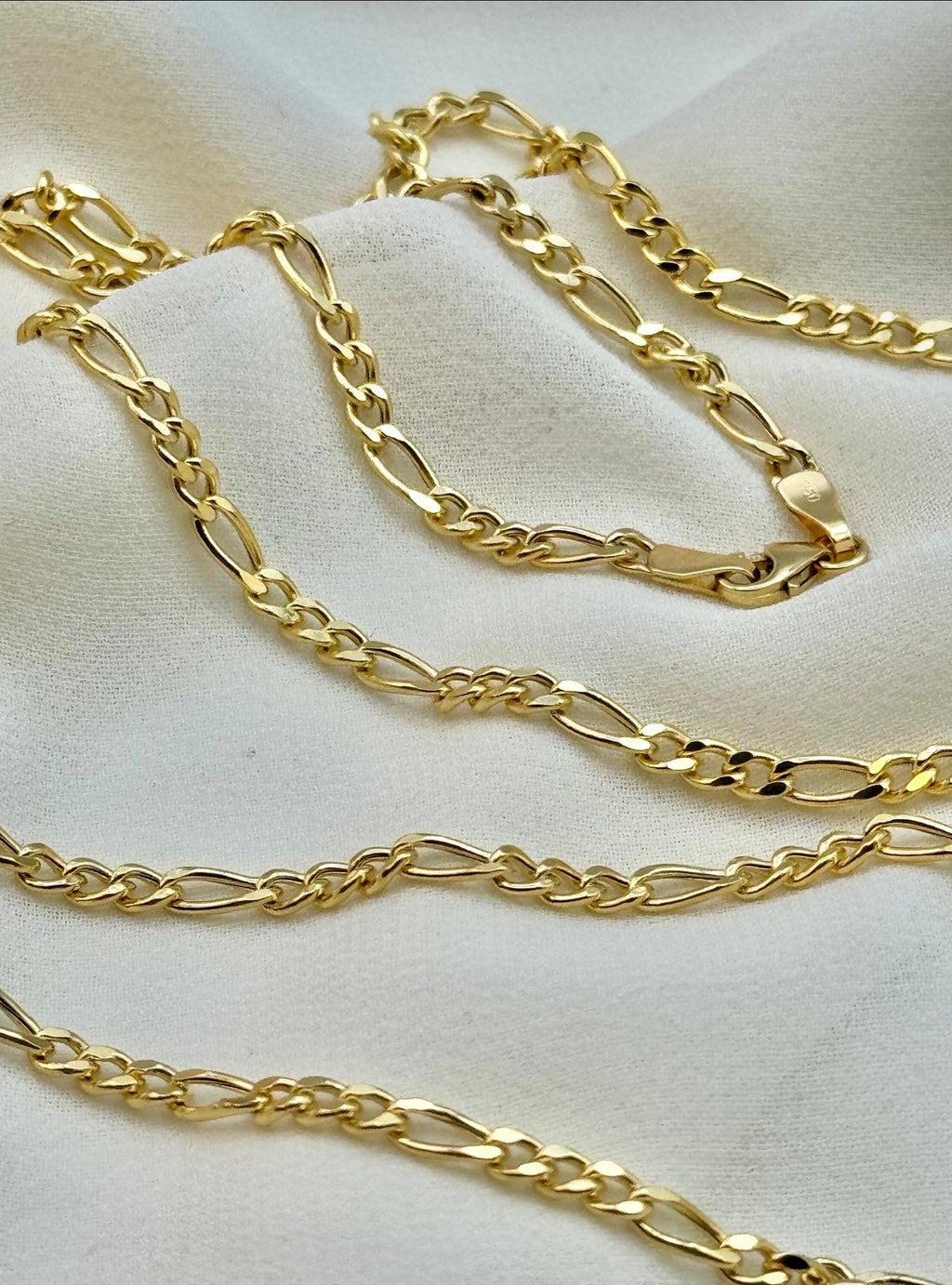 18k Real Gold Figaro Chain Necklace, Thickness 3mm