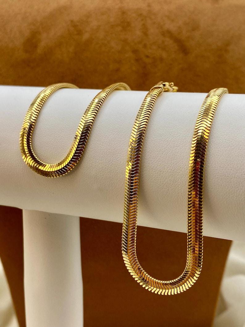 18K Real Gold Herringbone Snake Chain Necklace (4 mm)