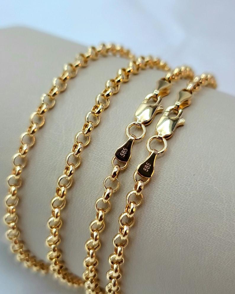 14k Real Gold Rolo Chain Necklace: 2mm,3mm,4mm. Unisex
