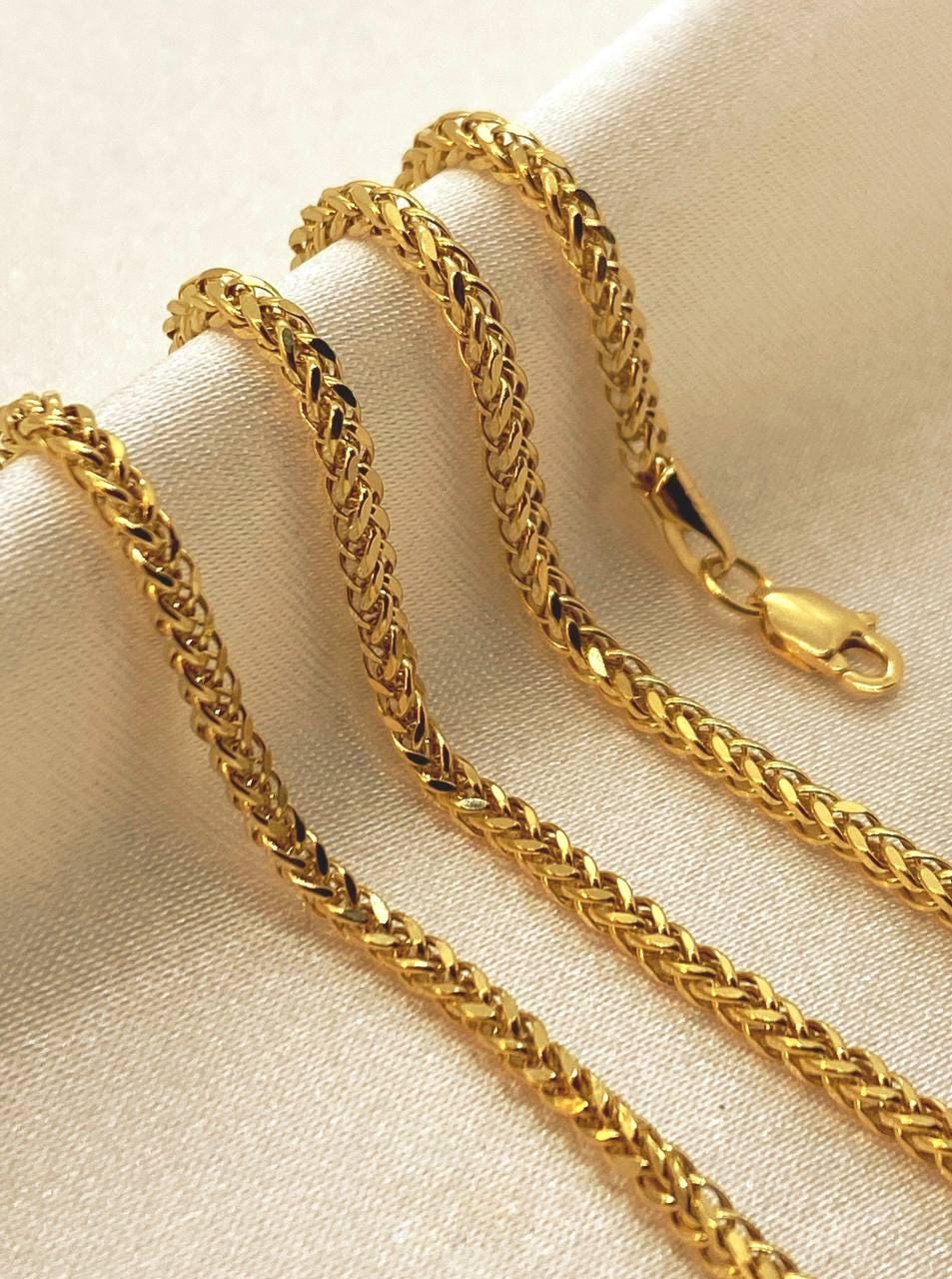 18k Real Gold Franco Chain Necklace , 2.2MM Thickness , Foxtail Chain