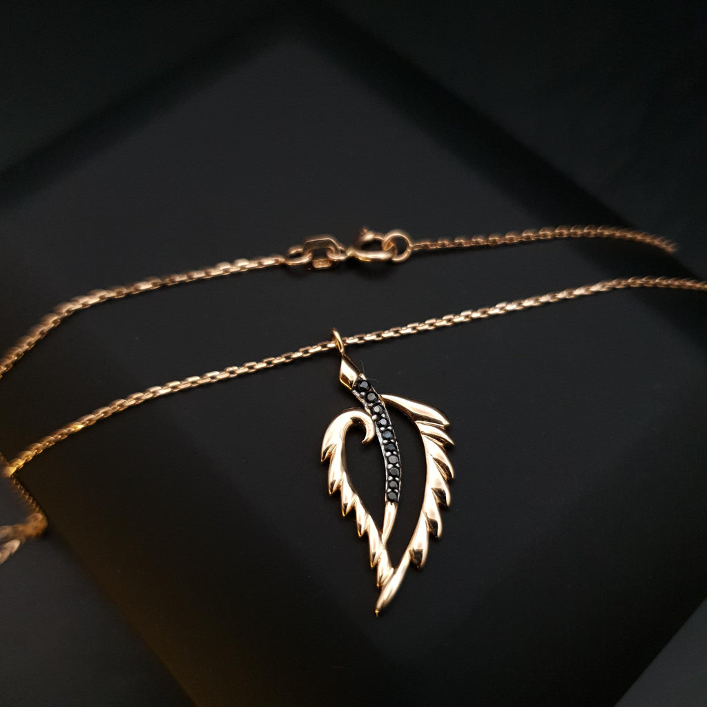 18K Gold Leaf Necklace with Black Accents