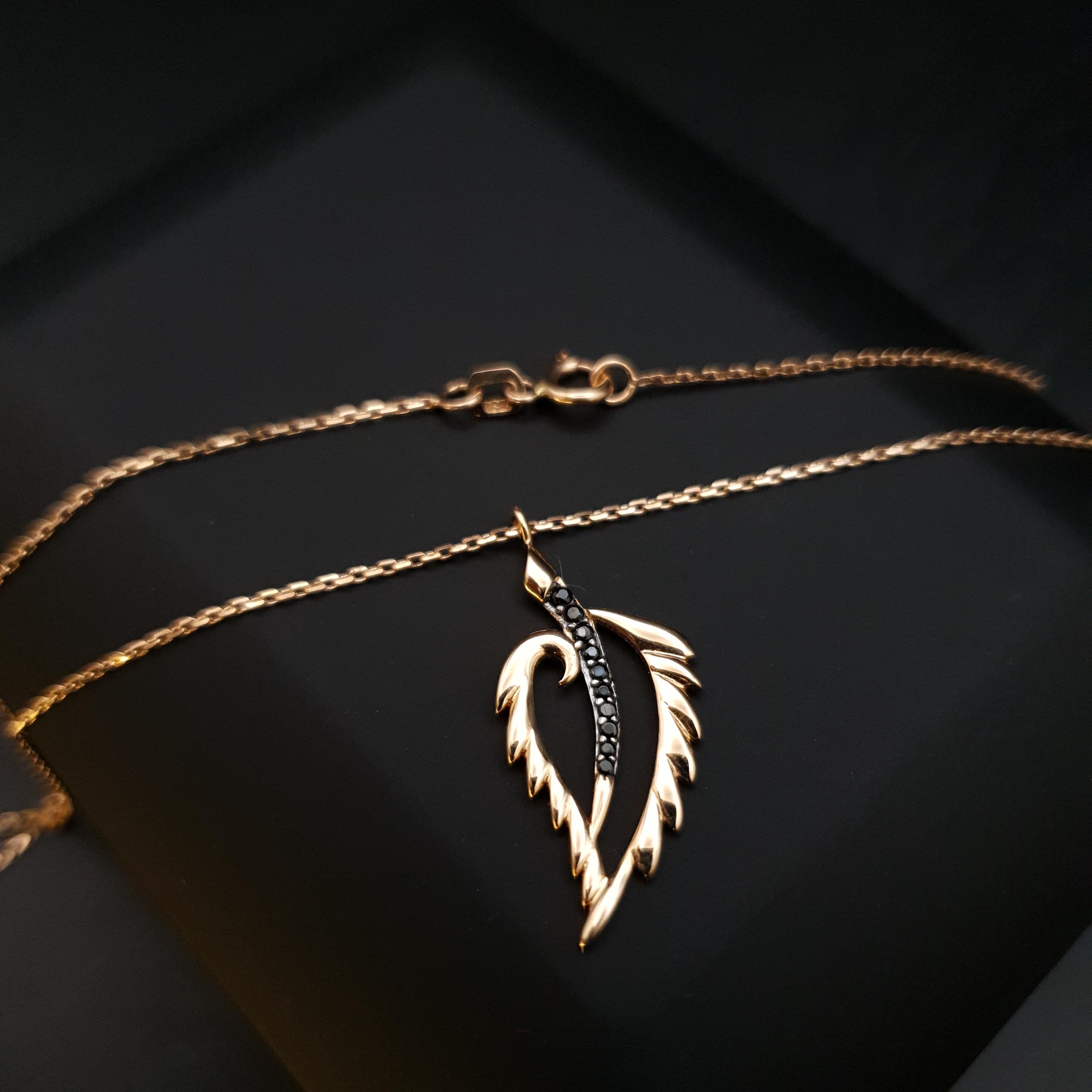 18K Gold Leaf Necklace with Black Accents