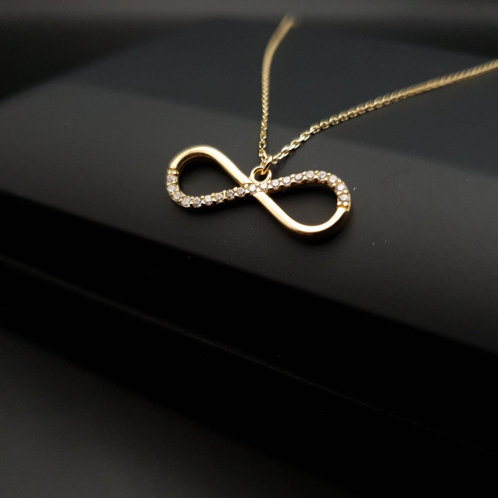 18k Real Gold Infinity Necklace: Delicate Charm Pendant