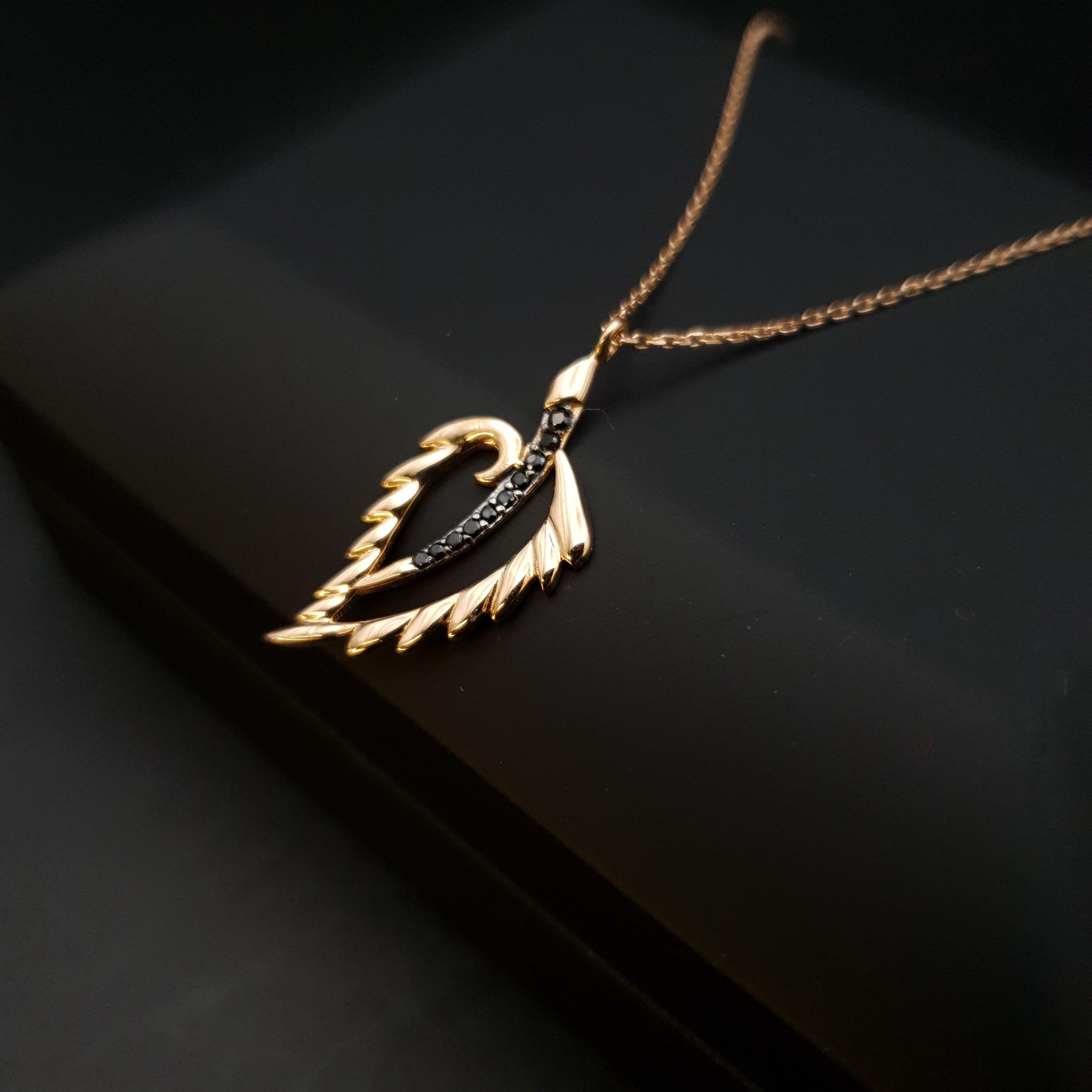 18K Gold Leaf Necklace with Black Accents
