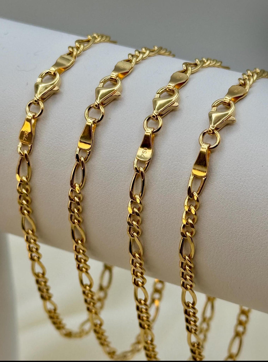 18k Real Gold Figaro Chain Necklace, Thickness 3mm