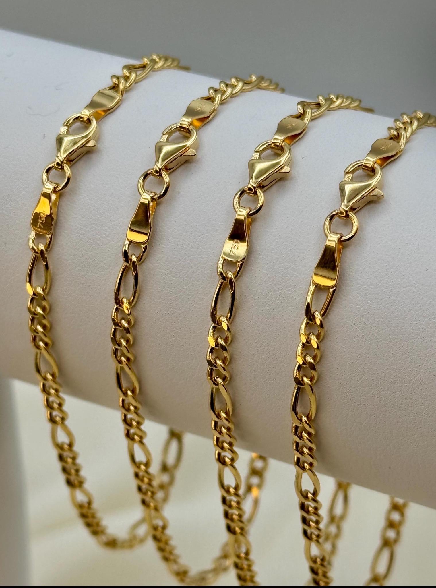 18k Real Gold Figaro Chain Necklace, Thickness 3mm